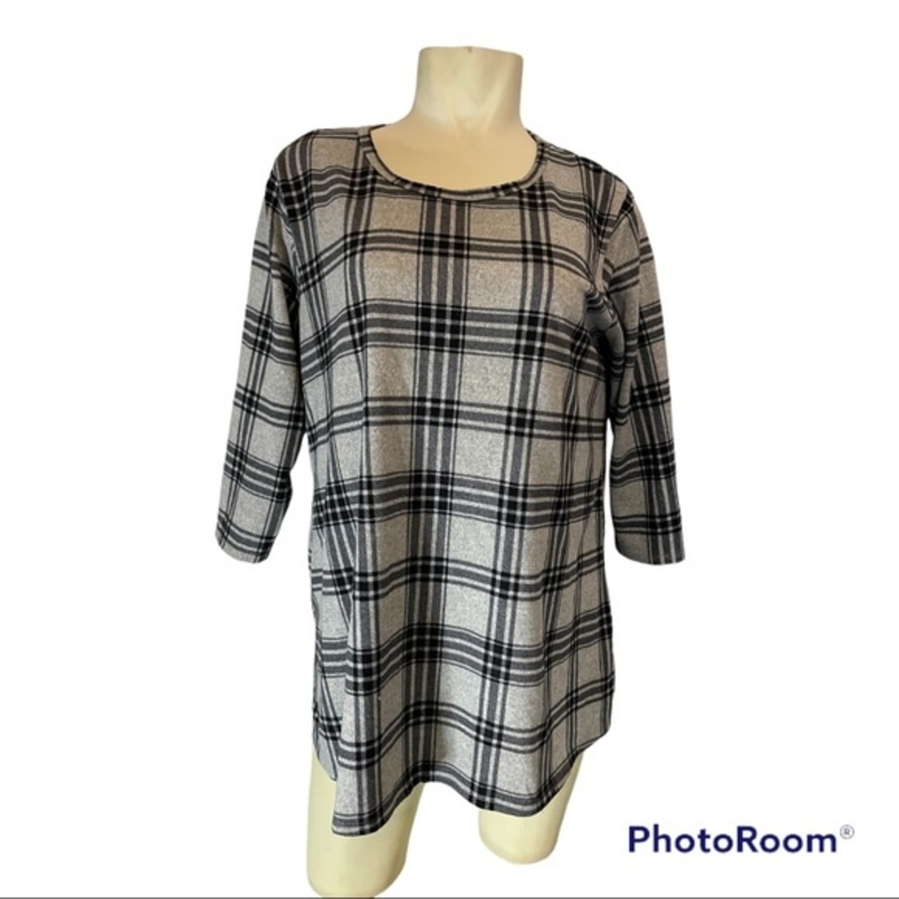 Bobbie Brooks Women's Black/Grey Plaid 3/4 Sleeve Blouse Size 2X(Plus)